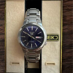 Seiko Stainless Steel Watch with Deep Blue Face